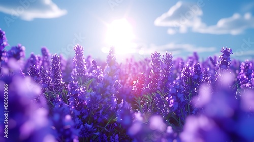 Lush Lavender Field Bathed in Sunset Light