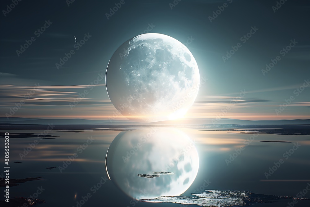 Surreal and Tranquil Moon Reflection Over Water