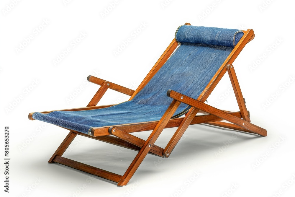 Wooden lounge chair isolated on white background. Summer concept. Generative AI.
