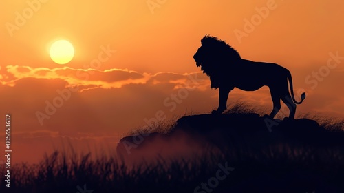 a silhouette of a lion. Lion at Sunset. AI Generative