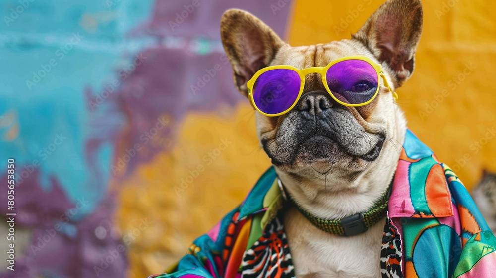 Cute Canine Strutting in Colorful Wardrobe. Generative Ai