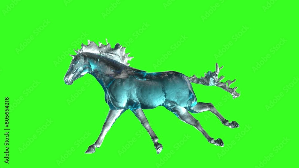 a horse made of water runs on a green background loop 3d render a horse made of water runs on a green background loop 3d render
