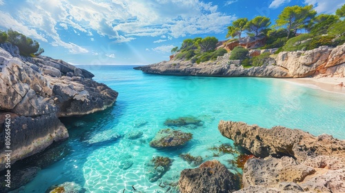 Beautiful Beach of Cala S'Amarador at Mondrago - Natural Park on Majorca Spain, Balearic Islands, Mediterranean Sea, Europe