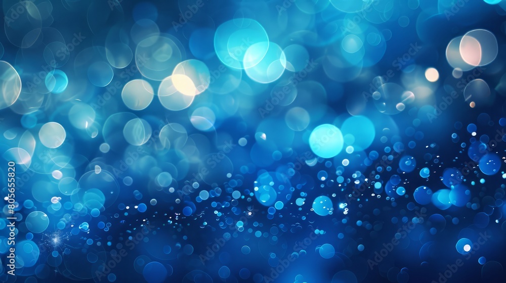 Blurred blue lights abstract background. Defocused glittering lights. Colorful wallpaper for design