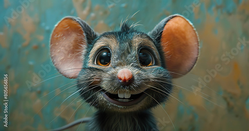 Close-up Portrait of an Adorable Smiling Mouse with Big Eyes and Whiskers. Generated by AI