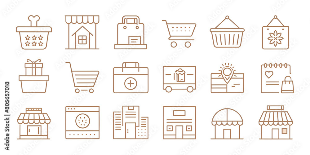 a set of shopping icons on a white background