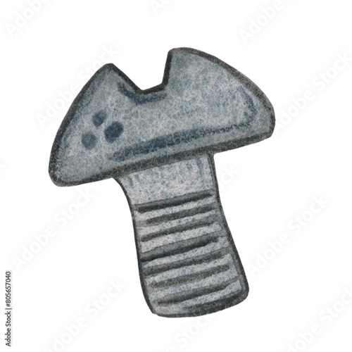 Wallpaper Mural Bolts on a white background, fastening element. Watercolor illustration in children's style, hand-drawn. Blank for postcards, puzzles, diagrams. nut, rivet, bolt, screw, fastening, detail, mechanism Torontodigital.ca