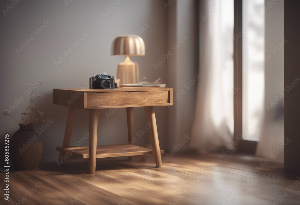 Interior with wooden side table 3d render Interior with wooden side table 3d render