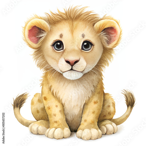 lion cub sitting on white background - isolated on white - 3D illustration