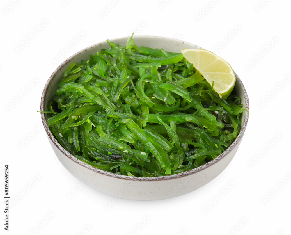 Tasty seaweed salad in bowl isolated on white Tasty seaweed salad in bowl isolated on white
