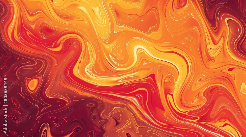 A background of orange and red, featuring swirling patterns reminiscent of lava flow in an abstract style. The colors blend seamlessly with the warm hues to create a sense of movement and energy.