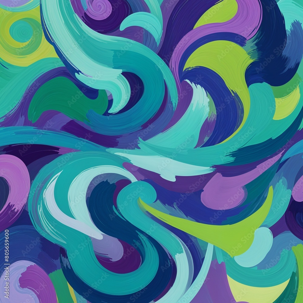 Abstract colorful swirls and shapes in shades of blue, green, and purple, bold and slim lines, brush strokes Abstract colorful swirls and shapes in shades of blue, green, and purple, bold and slim lines, brush strokes