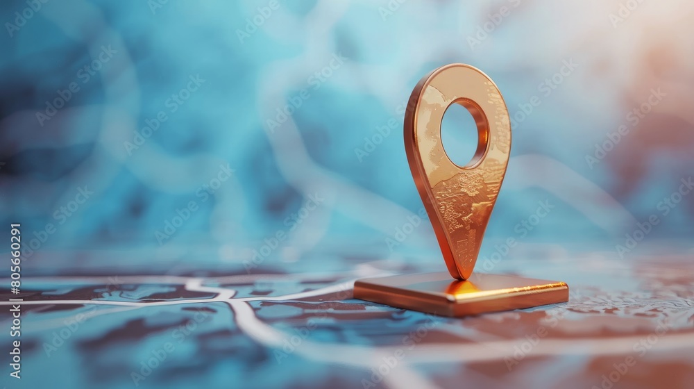 Locator mark of map and location pin or navigation icon sign on blue background with search concept. 3D rendering Locator mark of map and location pin or navigation icon sign on blue background with search concept. 3D rendering