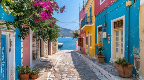 Leros Island street view in Greece photo