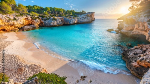 Natural beach calo des moro, Mallorca, Majorca, Spain photo