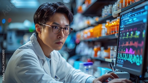 Asian Scientist Analyzing Data in Laboratory