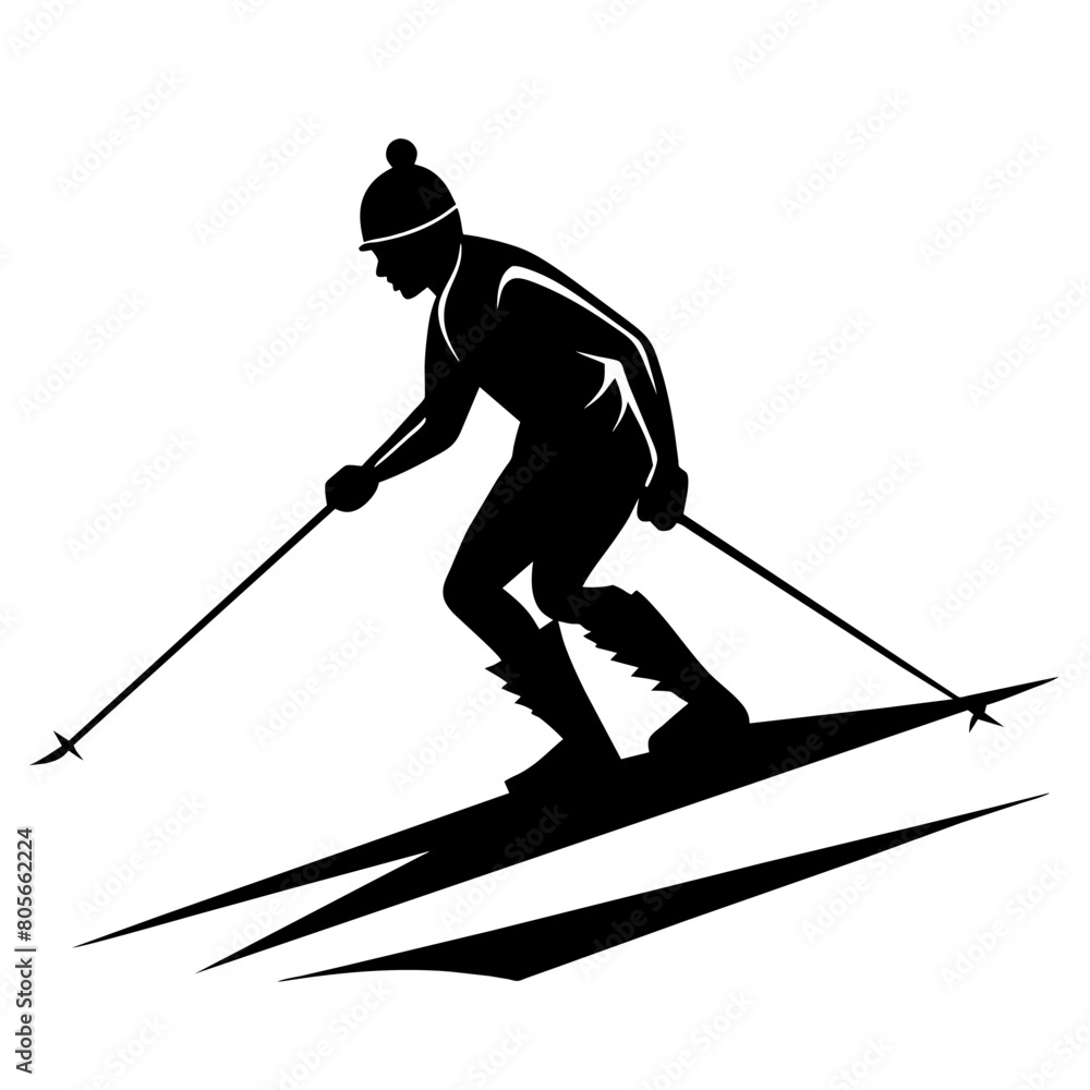 Telemark Skiing Vector SVG silhouette illustration, laser cut, Telemark Skiing Clip art