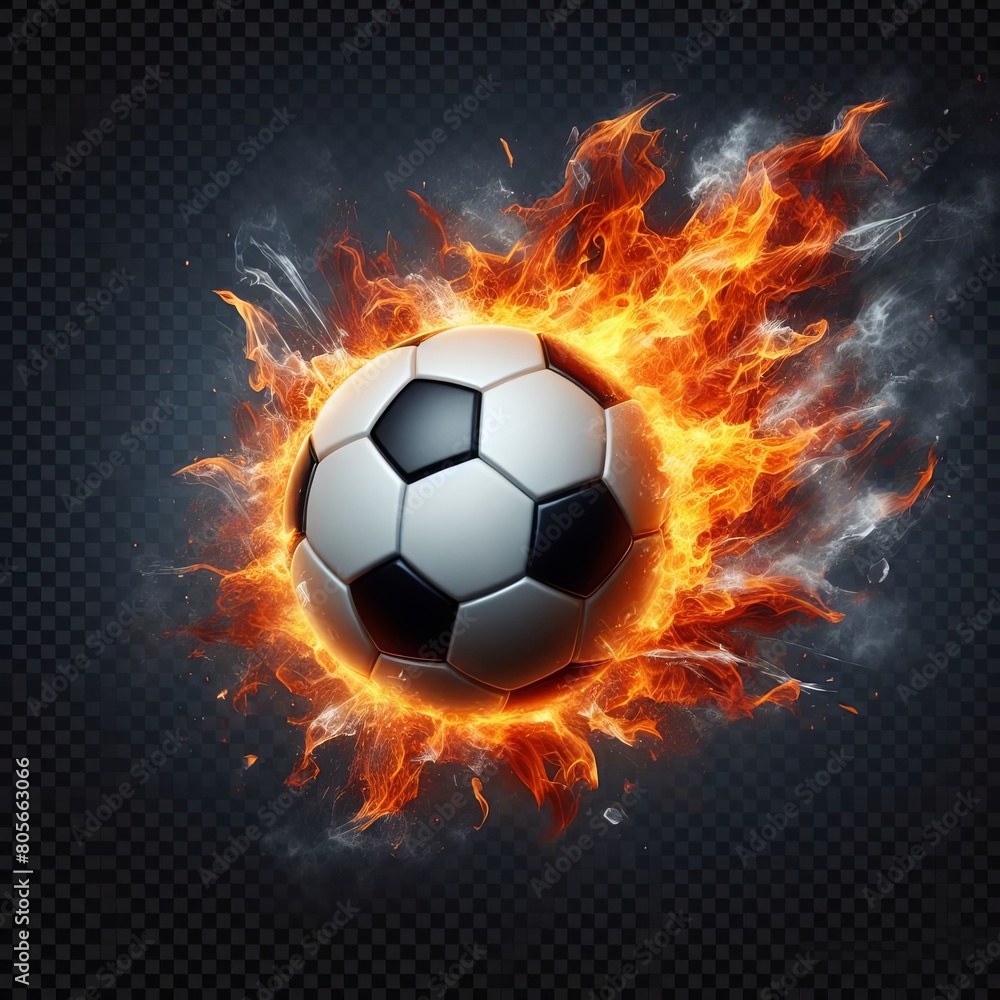Fototapeta premium Soccer ball on fire on a transparent background