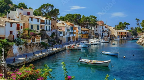 View of idyllic old fishing village harbor of Cala Figuera, Santanyi Mallorca photo