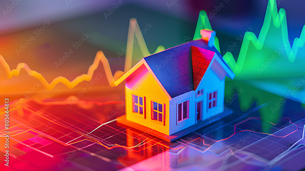 A colorful graph showing the rise and fall of mortgage interest rates over time A colorful graph showing the rise and fall of mortgage interest rates over time