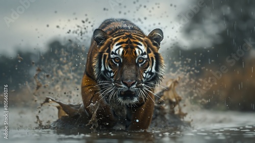 Majestic Tiger Wading Through Water photo