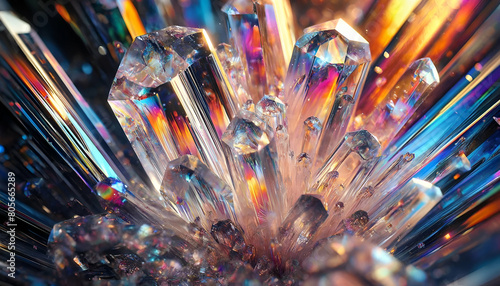 Vivid Spectrum Light Refraction Quartz Wallpaper Detailed CloseUp of Colorful Crystal Background photo