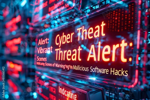 Cyber Threat Alert:Vibrant Scenes of Warning Caution Messages Indicating Malicious Software and Hacks