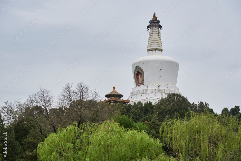 White Pagoda on Jade Flower Island in Beihai Park in Beijing, China White Pagoda on Jade Flower Island in Beihai Park in Beijing, China
