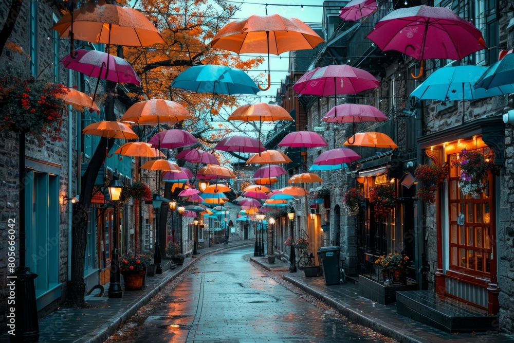 Colourful umbrella decoration on the street
