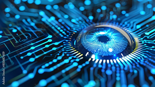 Futuristic Blue Eye Technology Concept with Circuit Graphics