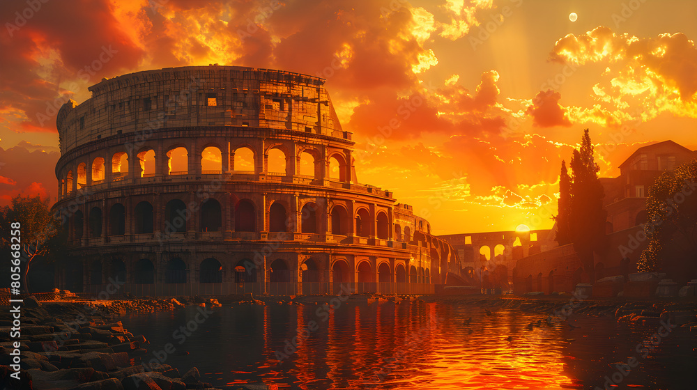 High resolution image of the amazing Roman Coliseum in a beautiful sunset.