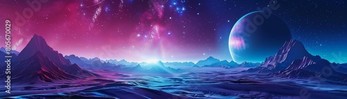 Metaverse digital world cyber space unfolds in the futuristic space banner, showcasing a cyber winter landscape, Sharpen banner template with copy space on center