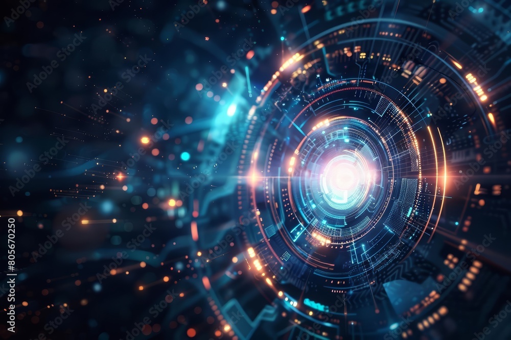 The futuristic space banner captures an abstract technology background with digital hitech circles, sparking imagination, Sharpen banner template with copy space on center The futuristic space banner captures an abstract technology background with digital hitech circles, sparking imagination, Sharpen banner template with copy space on center