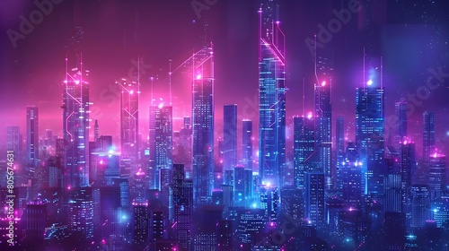Captivating Neon-Infused Cityscape A Futuristic Metropolis Illuminated by Vibrant Hues and Cutting-Edge Technology