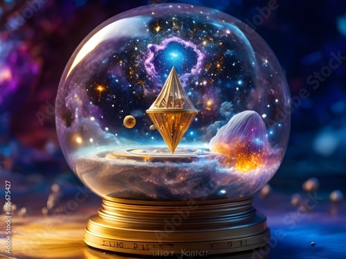 whimsical moment where zoltar magical geode ball creates a big bang super nova powerful and luminous explosion of a star, quantum fluctuations, cosmic rays, gravitational waves Generative AI