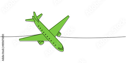Jet airplane, air transport one line colored continuous drawing. Different air transport continuous one line illustration. Vector illustration