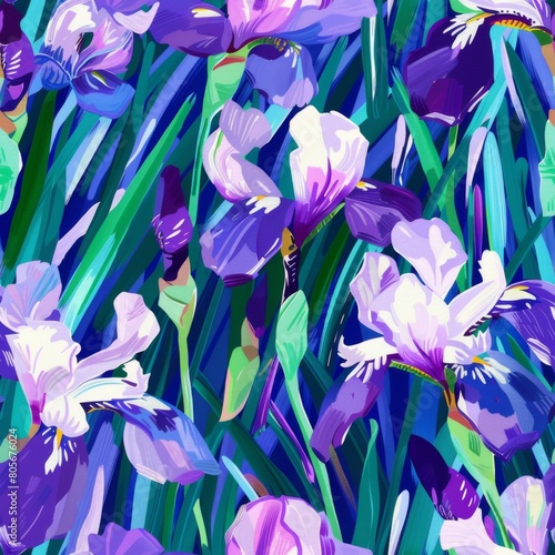 Vector seamless pattern of flowers, iris 