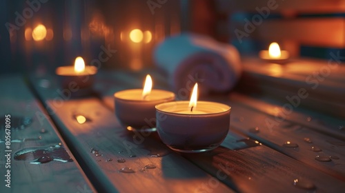 Aromatherapy candles softly lighting up the sauna creating a tranquil and spalike ambiance..