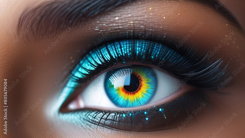 Woman eye macro shoot with colorful pupil Woman eye macro shoot with colorful pupil