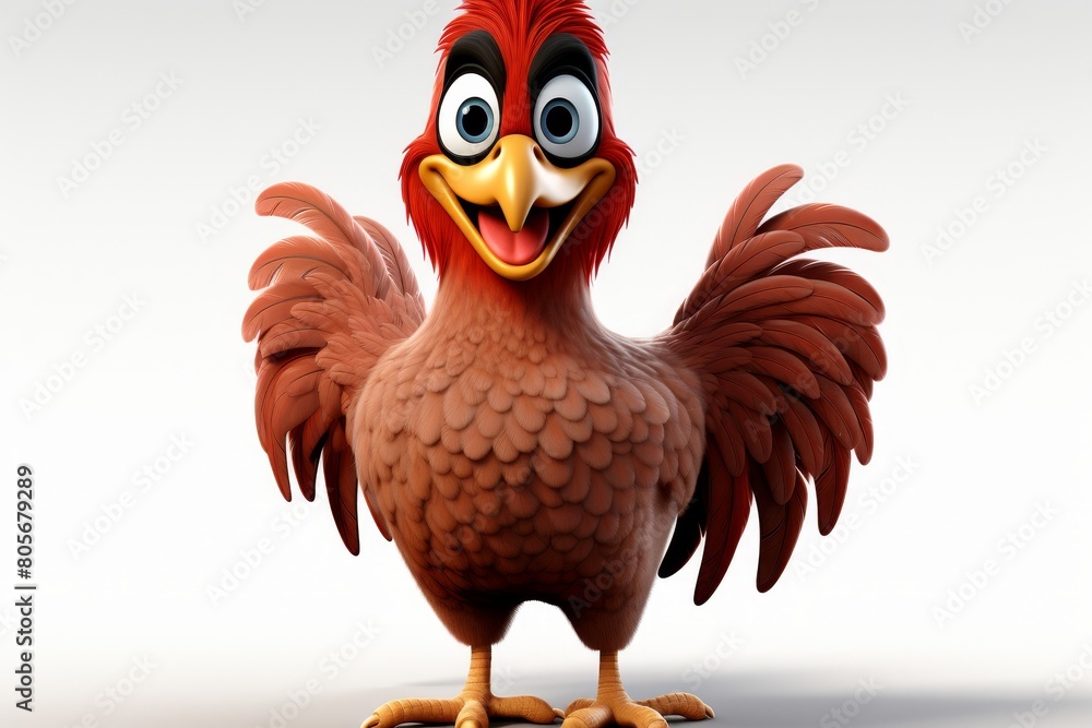 A cheerful cartoon chicken with red feathers and a bright orange beak on a white background. The chickens joyful expression adds positivity and fun. Great for various projects A cheerful cartoon chicken with red feathers and a bright orange beak on a white background. The chickens joyful expression adds positivity and fun. Great for various projects