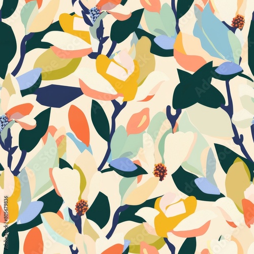 Vector seamless pattern of flowers, magnolia