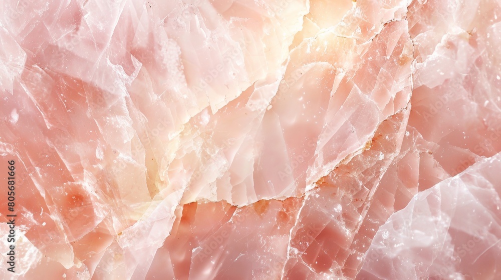A closeup of rose quartz, a soft pink stone with subtle veins and highlights in peachy tones, against a light background. A closeup of rose quartz, a soft pink stone with subtle veins and highlights in peachy tones, against a light background.