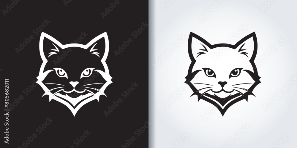 cat black and white logo set