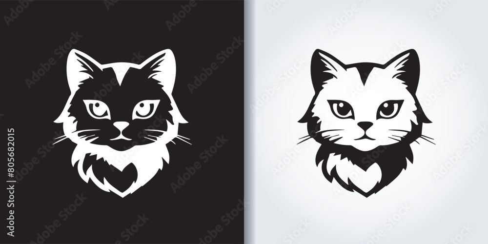 cat black and white logo set cat black and white logo set