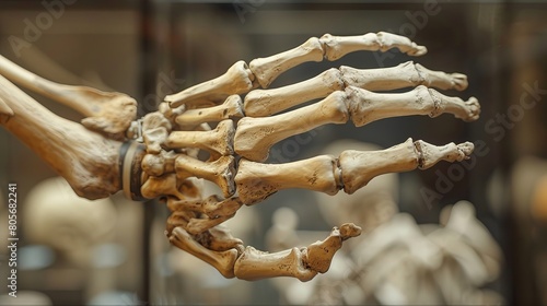 Precise 360-degree close-up of hand bones, highlighting detailed anatomy for intrinsic and extrinsic structures, educational focus photo
