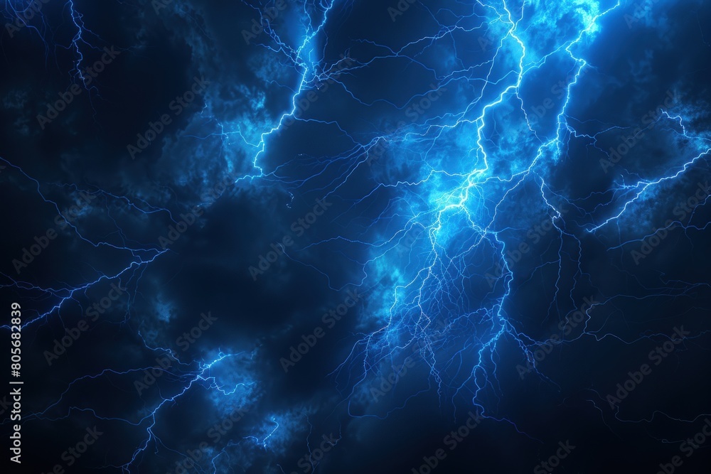 Lightning storm and thunder in the sky on a dark background. Generate AI image
