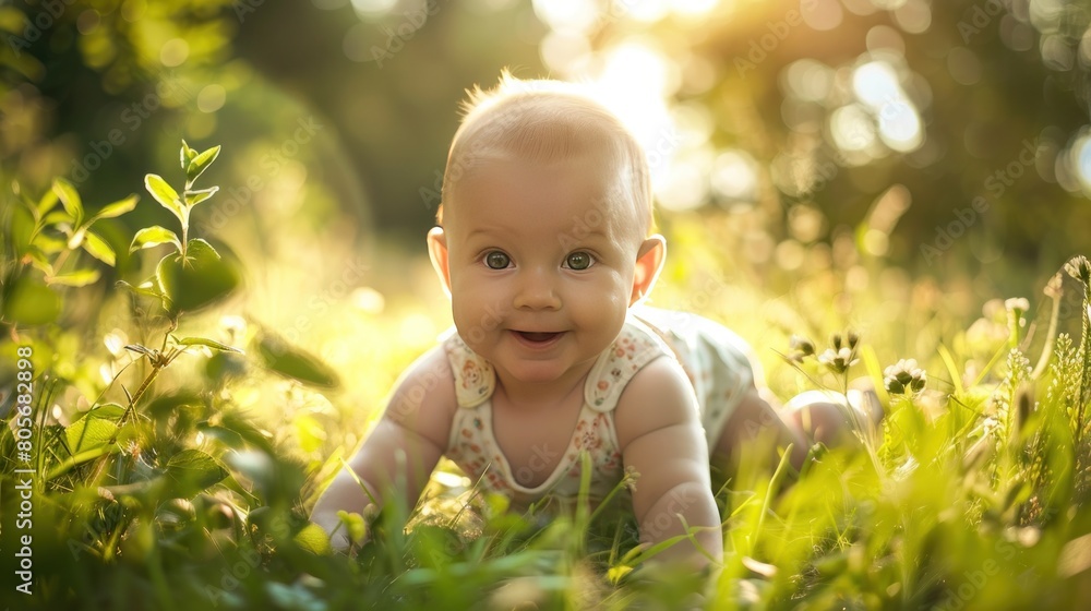 Portrait of a cute and adorable baby crawling Portrait of a cute and adorable baby crawling