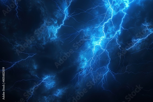 Lightning storm and thunder in the sky on a dark background. Generate AI image