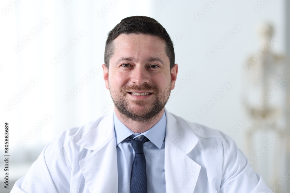 Portrait of smiling doctor on blurred background Portrait of smiling doctor on blurred background