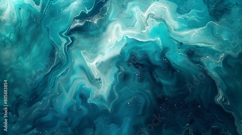 Iridescent Swirling Watercolor Texture in Teal and Green Tones for Abstract Background or Banner